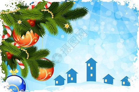 圣诞卡模板饰品手杖房子卡片舞会糖果插图圣诞枞树背景图片