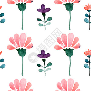 无水彩色无缝模式植物插图叶子墙纸水彩艺术花香卡片背景纺织品背景图片