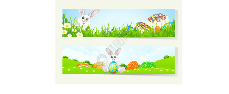 一套带有装饰鸡蛋的复活节封条插图雏菊爬坡装饰品兔子背景图片