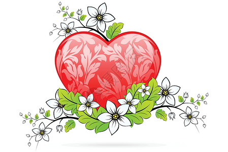 情人节的心蜜月红色插图叶子背景图片