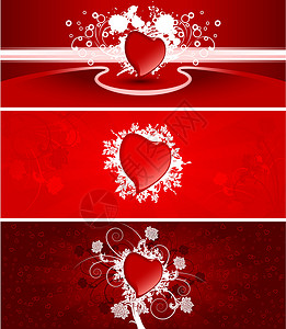 情人节横幅团结心形红色蜜月周年幸福情人夫妻异性恋滚动插画