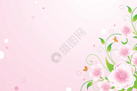 粉色漩涡花卉背景乐趣粉色蝴蝶圆圈滚动漩涡插图叶子艺术插画
