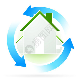豪威豪楼图标回收屋顶别墅蓝色建筑标识生态环境插图绿色插画