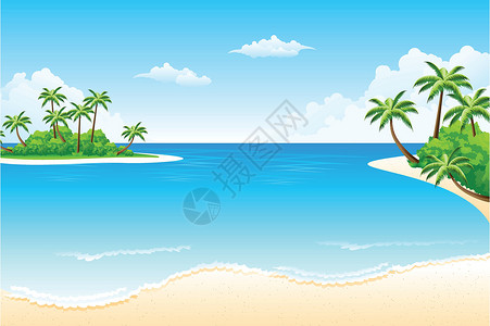 热带水热带热带景观插图蓝色海滩地平线海景季节海岸线场景天空海浪插画