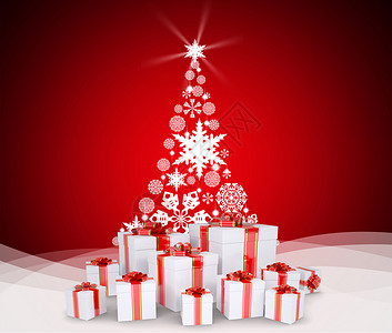 圣诞树和雪上的礼物背景图片