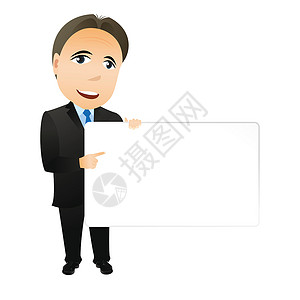 拥有空版板的商务人士白色男人卡片商业互联网标签空白木板背景图片