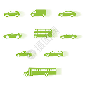 汽车移动轮影车轮货车财产轿跑车绿色阴影敞篷车公共汽车白色背景图片