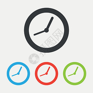 时钟符号图标圆圈灰色圆形红色指针蓝色绿色背景图片