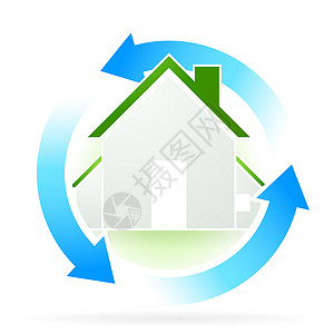 豪楼图标回收建筑环境屋顶蓝色生态插图别墅绿色标识背景