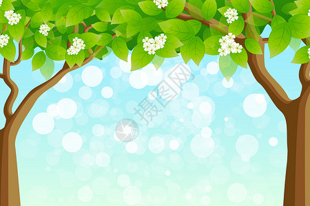 绿树框架叶子绿色火花树干插图背景图片