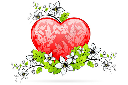 情人节的心蜜月插图叶子红色背景图片