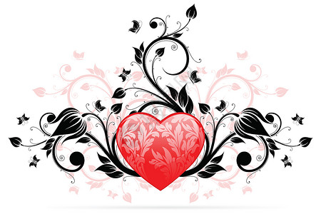情人节的心蜜月插图红色叶子卡片背景图片