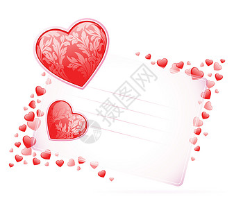 带心的情人日卡奢华框架卡片空白红色插图背景图片