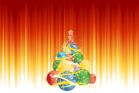 圣诞树和垂直的红色金条形花节日坡度星星白色魔法插图平铺活力条纹庆典背景图片