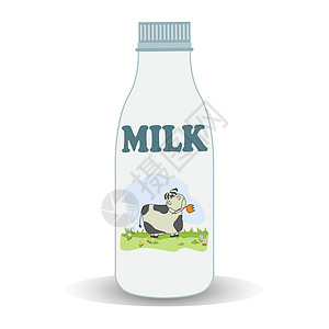 奶牛与牛奶瓶牛奶瓶早餐卡通片插图液体水壶饮料奶牛产品玻璃艺术插画