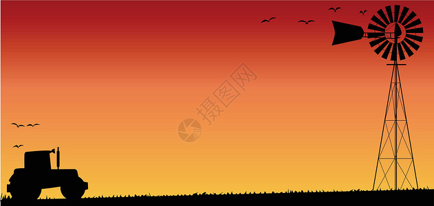 农民 日落天空机械艺术品供电农田绘画农场日出红色国家背景图片