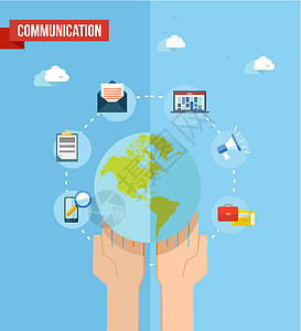 社交媒体世界概念平面插图软件互联网服务信息全球数据图表社区商业电子邮件背景图片