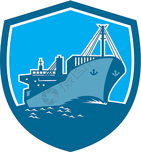 货船护盾补给船箱船船体货物插图艺术品海洋波峰运输货轮货运插画