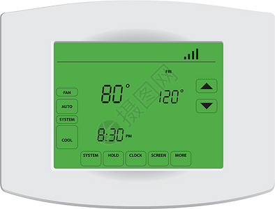 无线引闪器展示可编程数字自动调温器电气湿度屏幕温度加热按钮储蓄上网住宅环境插画