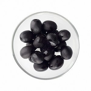 黑橄榄素食食物盘子橄榄玻璃摄影影棚黑色罐装白色背景图片