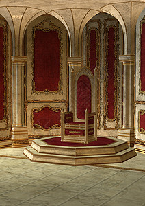 公平座宝座厅红色国王插图大厅皇家王座房间金子城堡童话背景图片