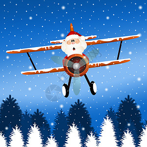 圣诞老人开飞机圣诞老人在飞机上插图庆典景观黑鬼闲暇新年雪人礼物卡通片雪花背景