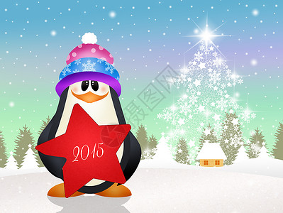 圣诞节企鹅插图礼物明信片闲暇景观新年庆典雪花卡通片背景图片
