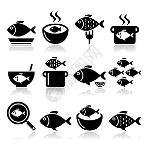 咖喱鱼鱼餐图标 — 汤 杂烩 炖牛肉 炸鱼插画