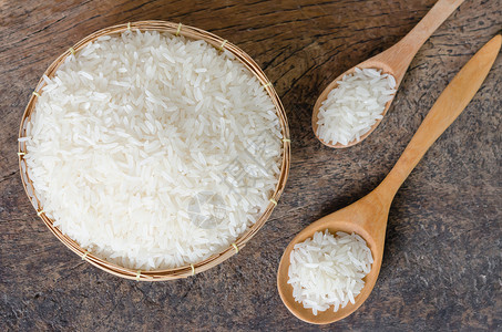 白稻谷食物白米谷物粮食白色营养文化勺子棕色种子背景图片