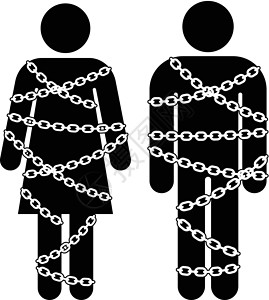 囚犯带链子的男人和女人插画