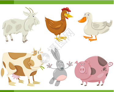 胡须鸡农场动物漫画集插图鸭子挤奶工山羊鸟类小猪尾巴家禽快乐奶牛胡须插画