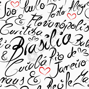 圣保罗巴西旅行目的地单词无缝搭接模式游客书法世界国家小册子城市推介会商业墙纸包装纸插画