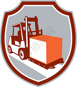 Forklift 卡车箱式护盾后检工人波峰仓库材料仓储工业机械插图艺术品司机背景图片