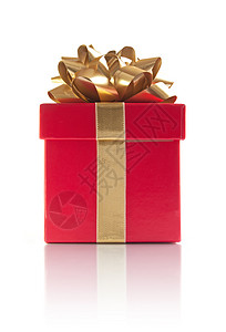 礼品红色丝带生日周年盒子纪念日白色金子丝绸背景图片
