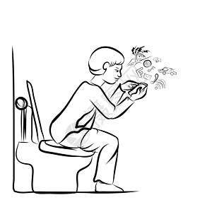 男子使用移动电话在厕所里建立社会网络背景图片