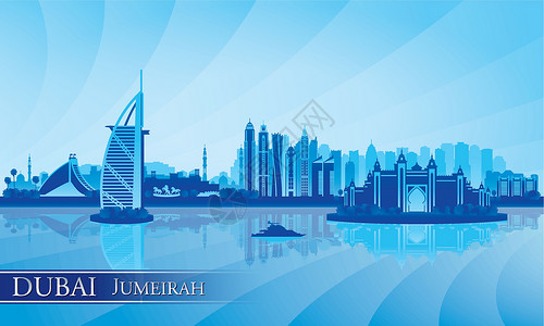 迪拜塔迪拜 Jumeirah 天线环形背面明信片天空棕榈摩天大楼酒店支撑地标海滩日落插图插画