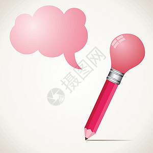 笔电粉红灯泡铅笔 带有信息泡泡插画