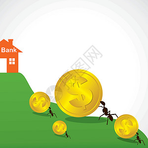 山丘漫画储钱概念显示小蚂蚁设计图片