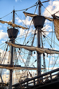 海盗船历史性航程钻机海盗帆船勘探导航风帆墙纸木头背景