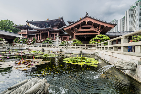 香港九龙志莲净苑喷泉佛教徒寺庙风景宗教名胜地标旅行建筑学背景