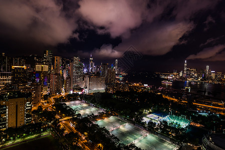 维多利亚公园堤道湾香港市风景之夜背景图片