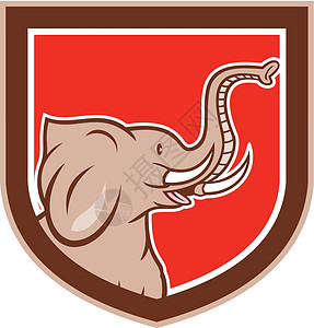 大象头部盾牌卡通艺术品波峰獠牙动物插图厚皮野生动物卡通片背景图片
