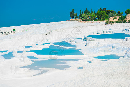 滑雪水池小河帕穆卡勒的景色很美 土耳其自然里程碑背景