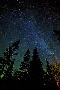 银河星星山脉新月极光树木天空蓝色北极光摄影天文高清图片