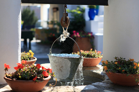 B 从水桶中汲取的清泉教训旅游房子植物假期文化冻结木头住宅生态花瓶背景图片