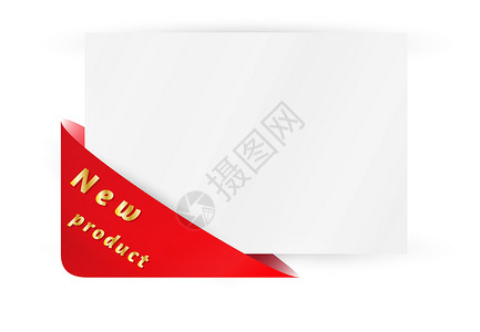 带有新产品的三角三角口袋标签产品白色服务广告横幅销售金子营销红色背景图片