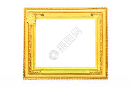 白色背景上孤立的相片框架画廊照片金子木头艺术边界绘画空白背景图片