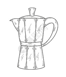 意大利浓缩咖啡咖啡机涂鸦咖啡机器咖啡店制作者厨房手绘草图插图摩卡插画