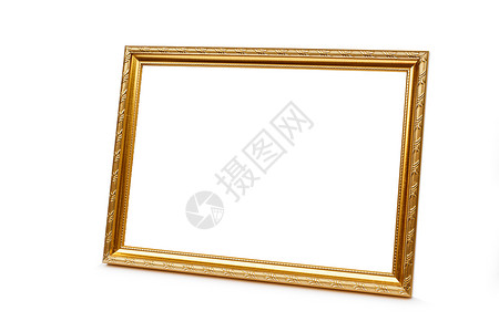 白色背景上孤立的相片框架照片画廊边界绘画金子空白艺术木头背景图片