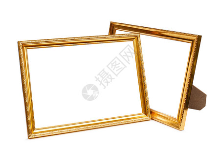 白色背景上孤立的相片框架木头空白边界照片金子艺术绘画画廊背景图片